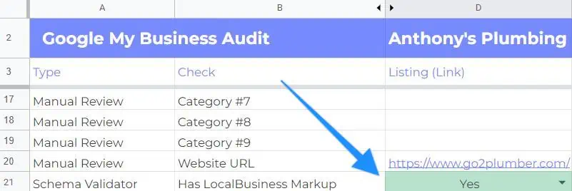 Adding LocalBusiness Schema information to the audit template