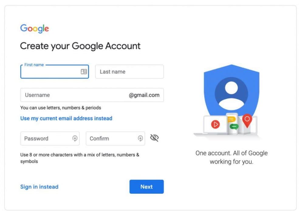 Prompt for creating a Google Account to manage a Google Business Profile