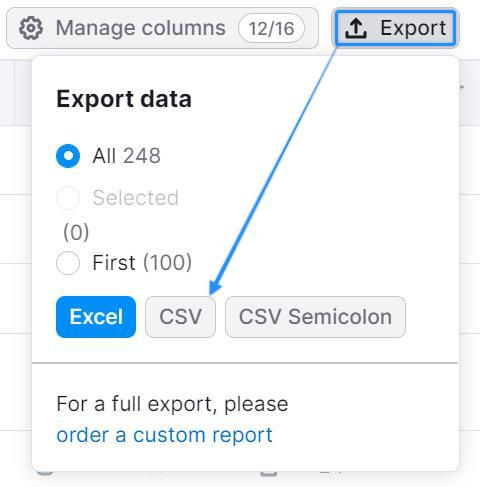 Exporting competitor keywords