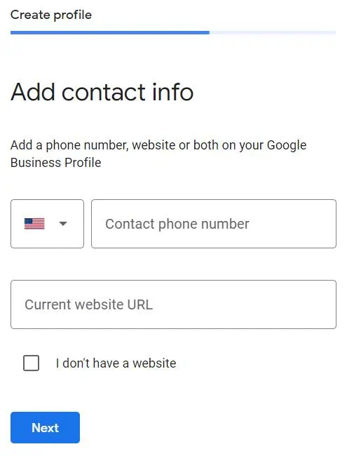 Adding a phone number and website to a new Google Listing