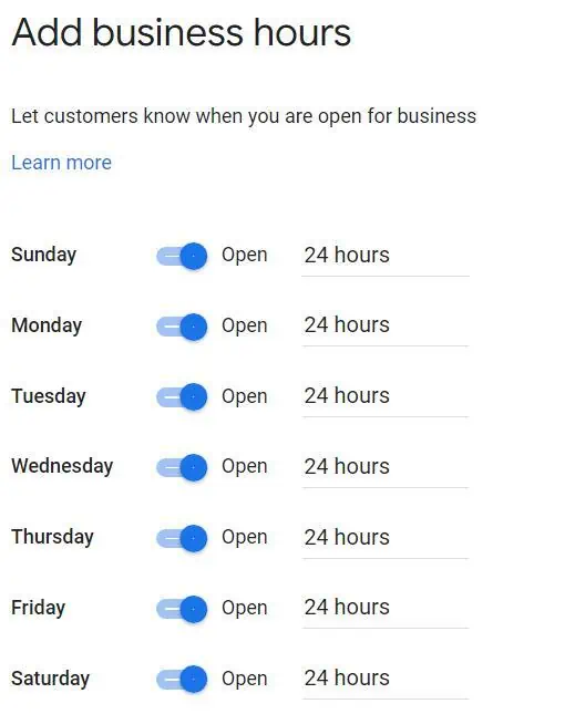 Adding business hours to a Google Business Profile